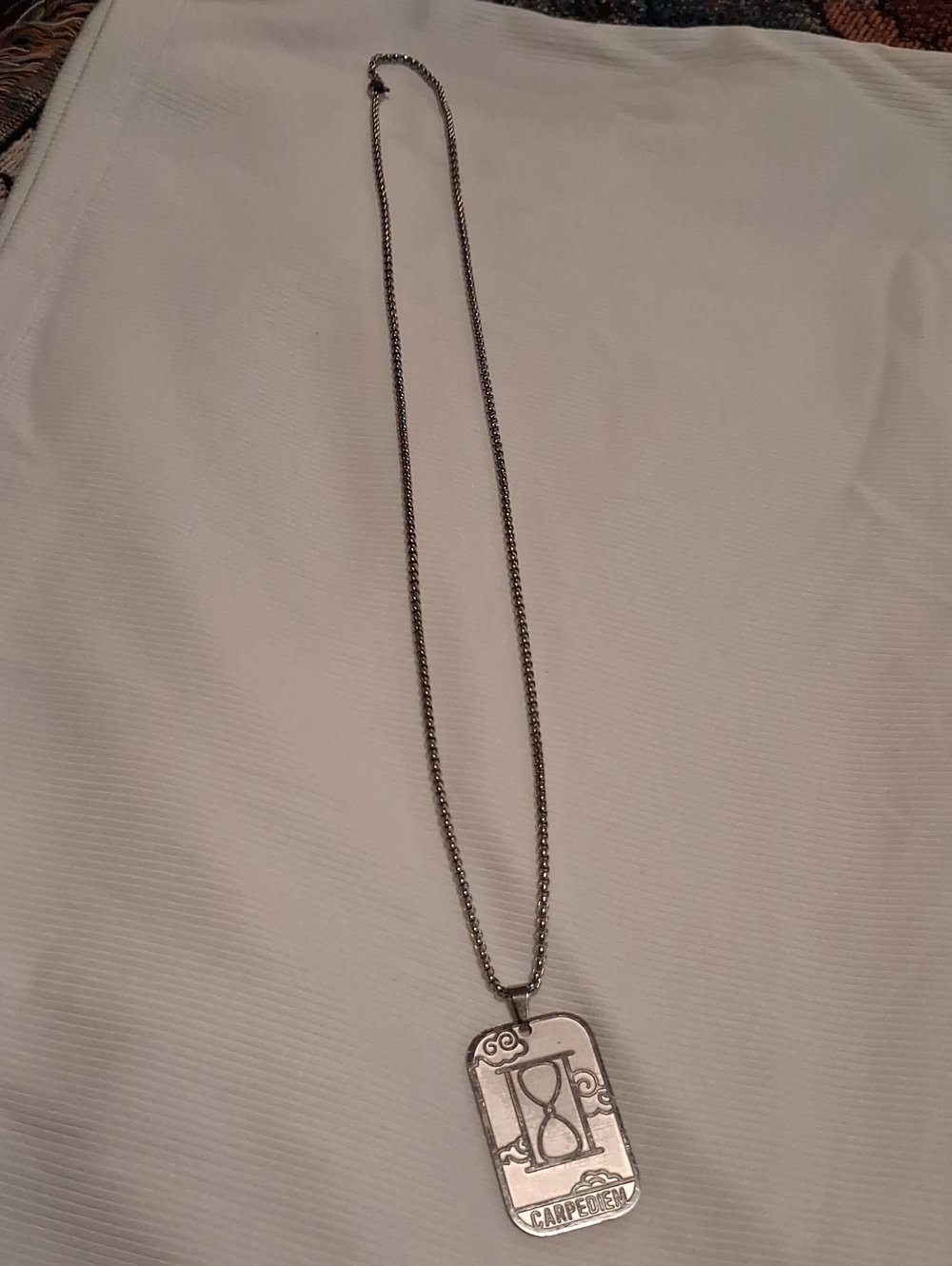 Men's Silver Dog Tag Pendant Necklace with Hourglass Motif